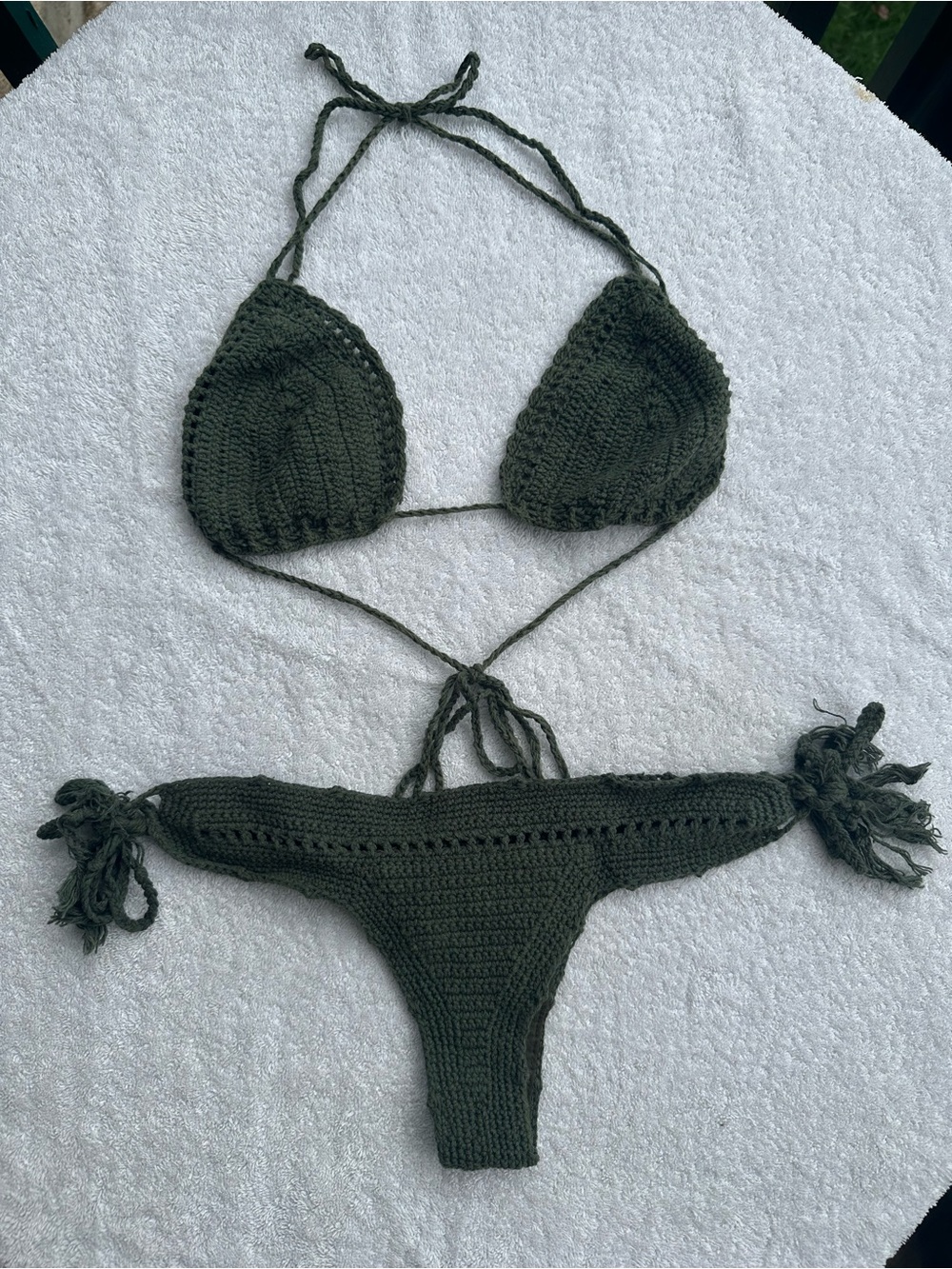 Crochet Tie-Side Bikini Set - Olive Hand Made